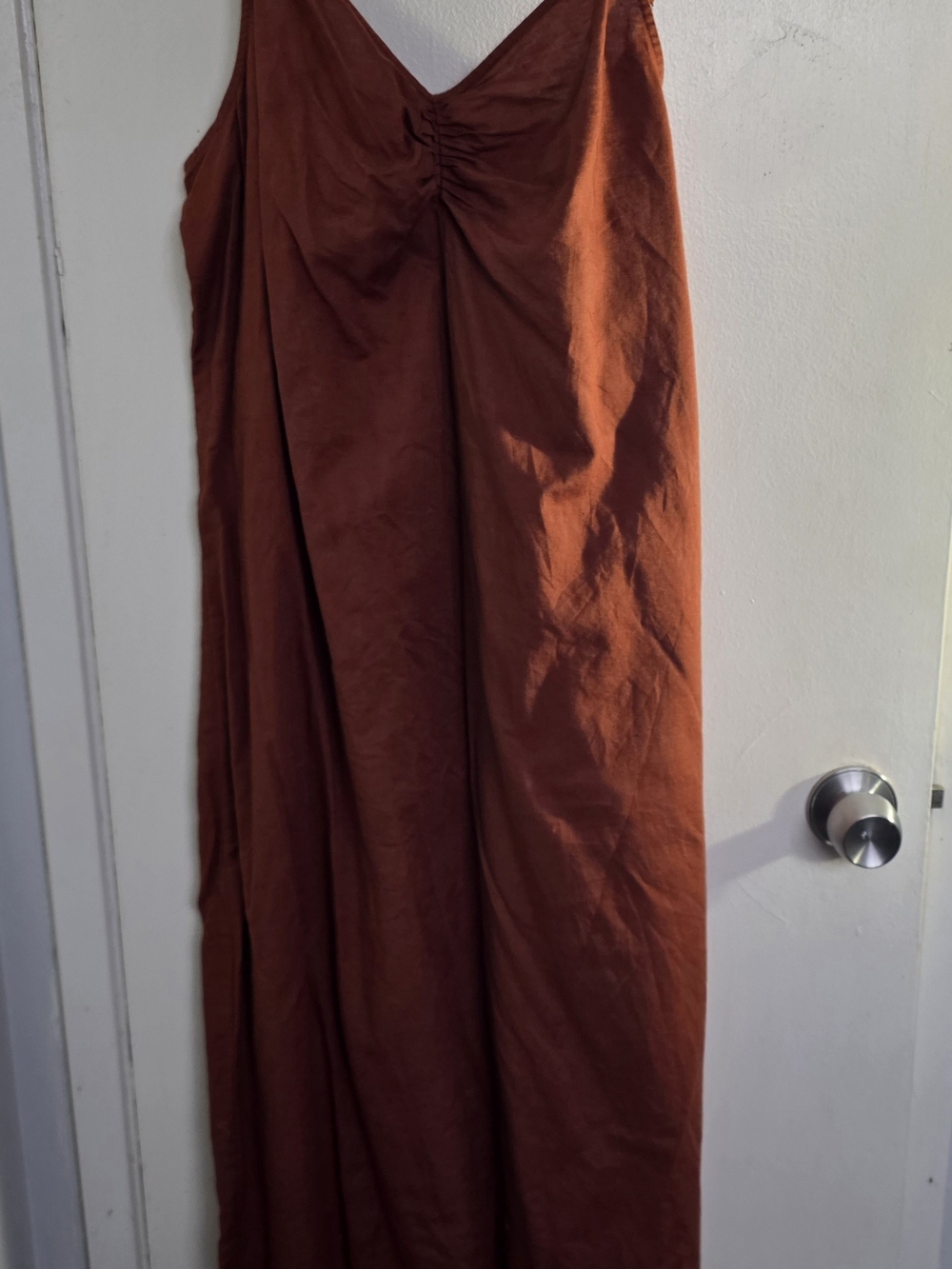 Women’s Rust Brown Maxi Dress with Gathered Detail